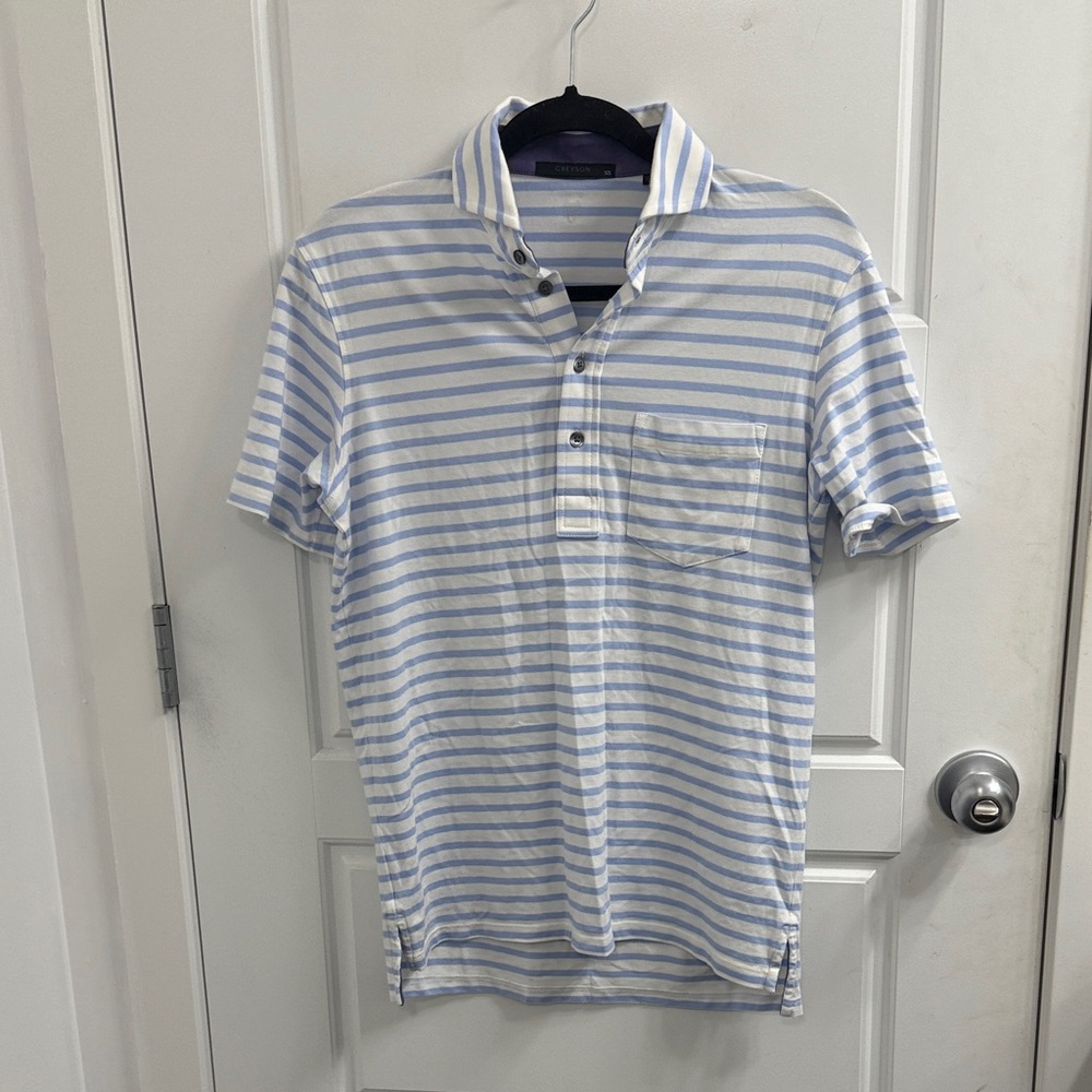 Greyson Size XS Blue‎ and White Striped Men's Polo Shirt